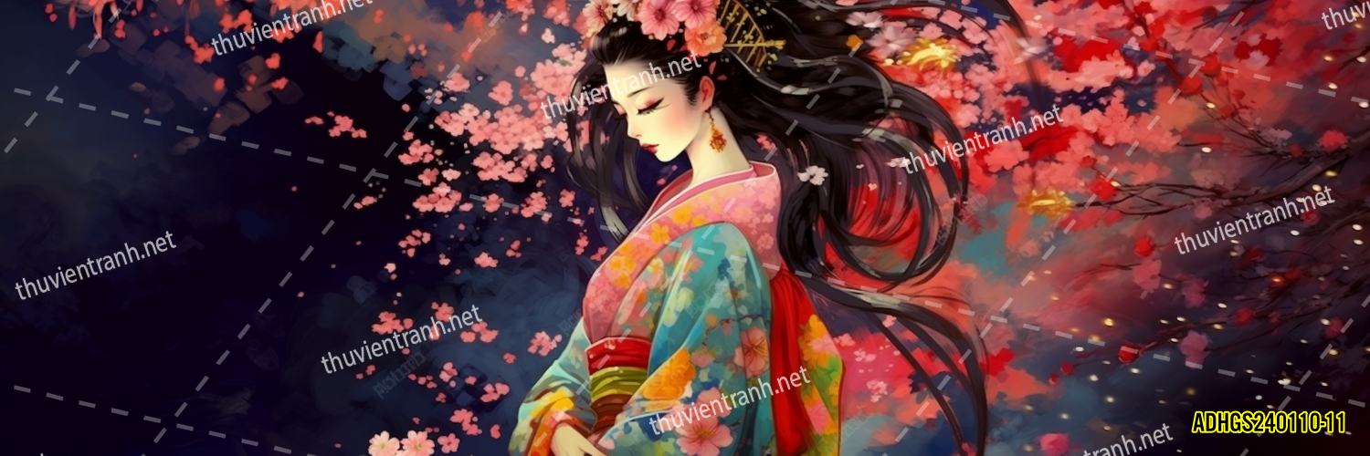 Tranh dán tường hoa cô gái Geisha Nhật Bản-ADHGS240110-11 - Tranh tường chất lượng cao